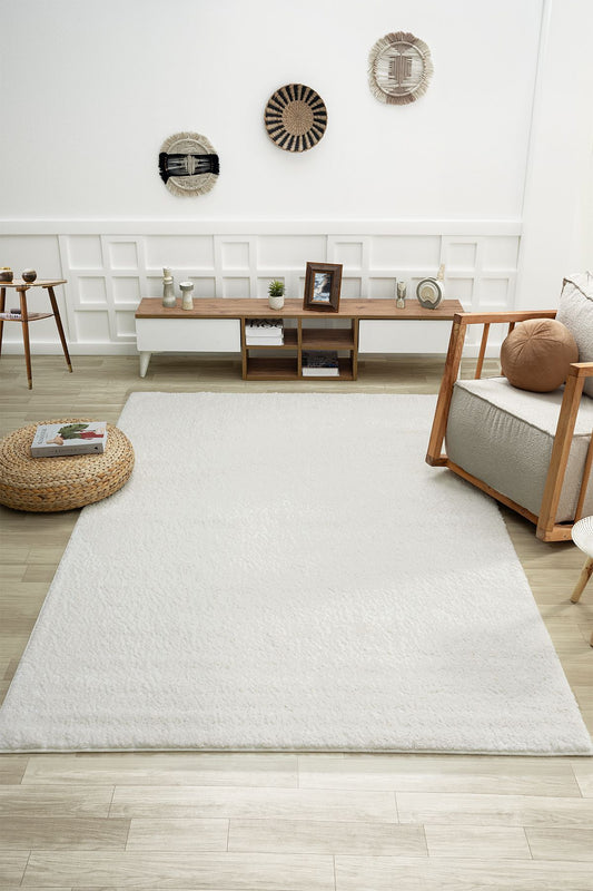 MariesseHome Düz Beyaz Yumuşak Post Peluş Modern Dokuma Çocuk Odası Oturma Odası Salon Mutfak Halısı