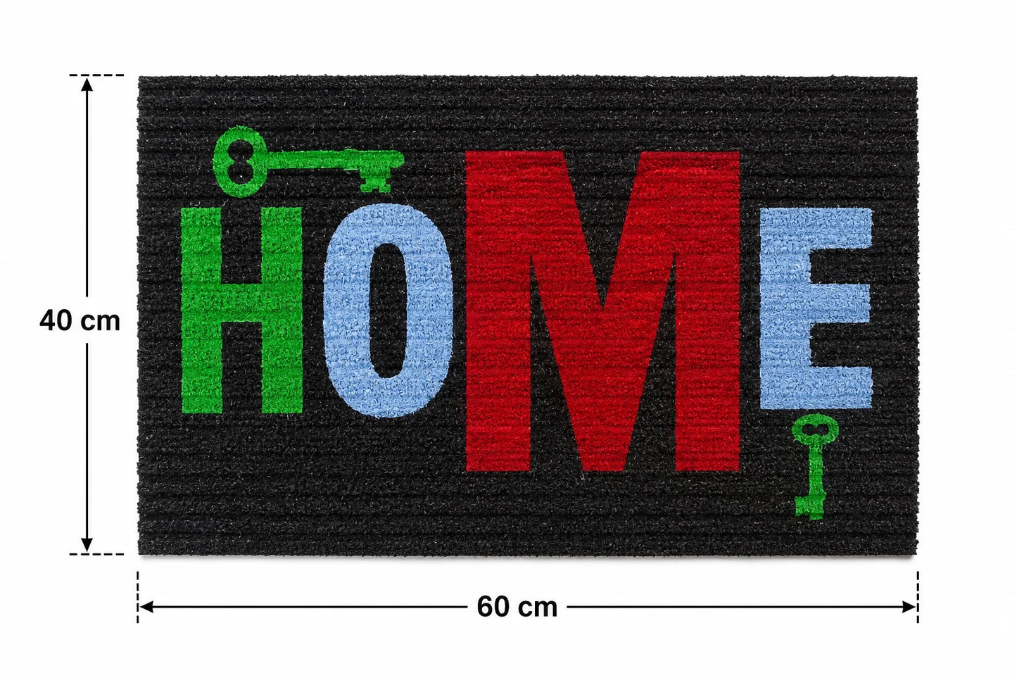 HOME yazılı  Anahtar Desenli Kaymaz Taban Dekoratif Kapı Önü Paspası 40x60 cm