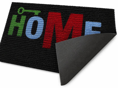 HOME yazılı  Anahtar Desenli Kaymaz Taban Dekoratif Kapı Önü Paspası 40x60 cm
