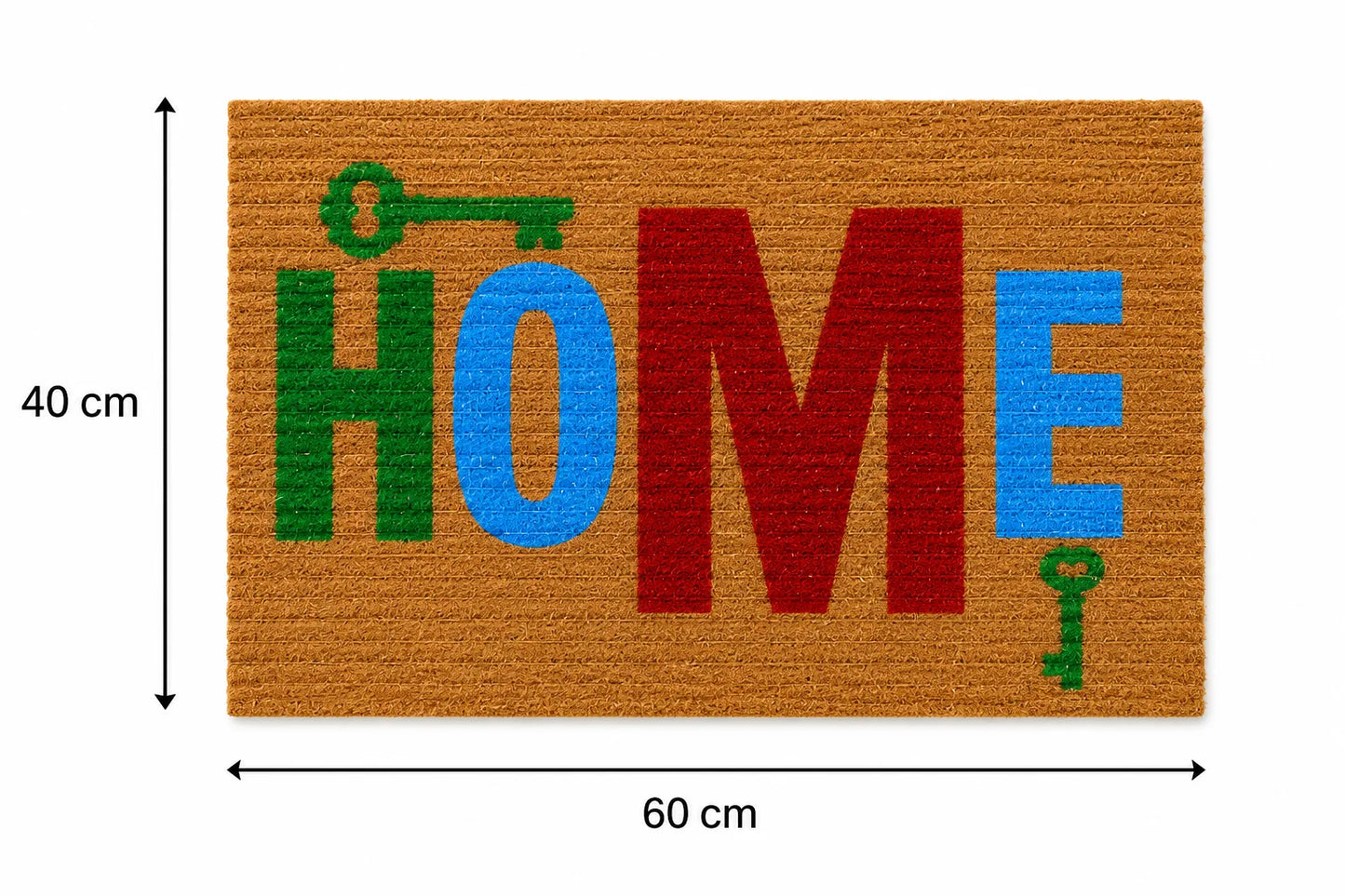 HOME yazılı  Anahtar Desenli Kaymaz Taban Dekoratif Kapı Önü Paspası 40x60 cm