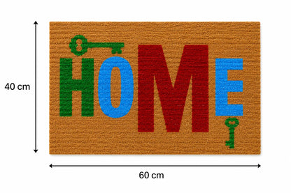 HOME yazılı  Anahtar Desenli Kaymaz Taban Dekoratif Kapı Önü Paspası 40x60 cm